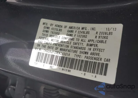 2014 Honda Accord Lx from USA, damaged, VIN 1HGCR2F32EA045914